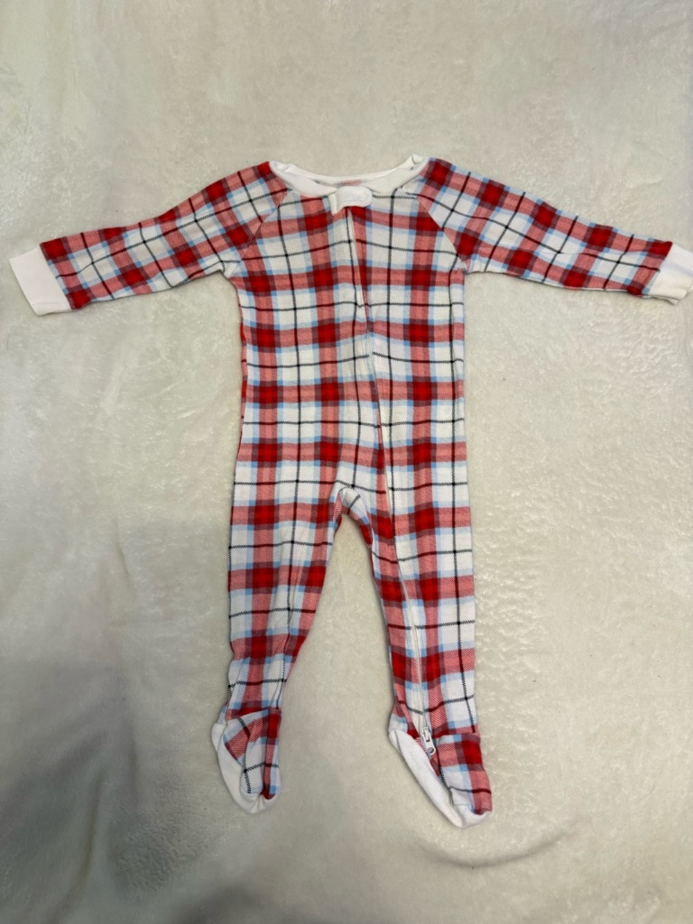 Wondershop Red and White Plaid Kids One-Piece Footie Pajamas